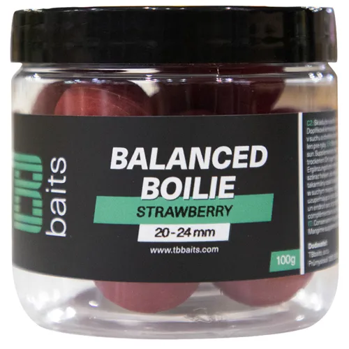 TB Baits Vyvážené Boilie Balanced + Atraktor Strawberry 100 g 20-24 mm