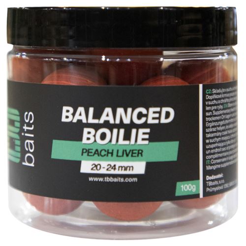 TB Baits Vyvážené Boilie Balanced + Atraktor Peach Liver 100 g 20-24 mm